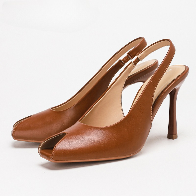 Casual Sandal Leather - Seksi Slingback Yüksek Topuklu Kadın PU
