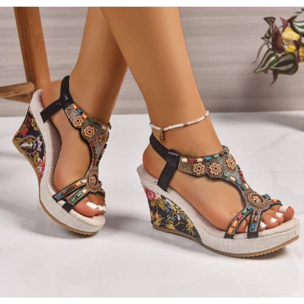 Casual Sandal Leather - Kadın Deri Yaz Modası Dolgu Topuklu
