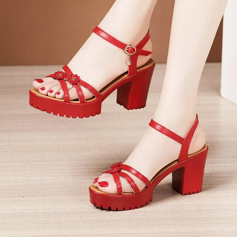 Casual Sandal Leather - 8cm Küçük Beden 32-43 Zarif Çiçek